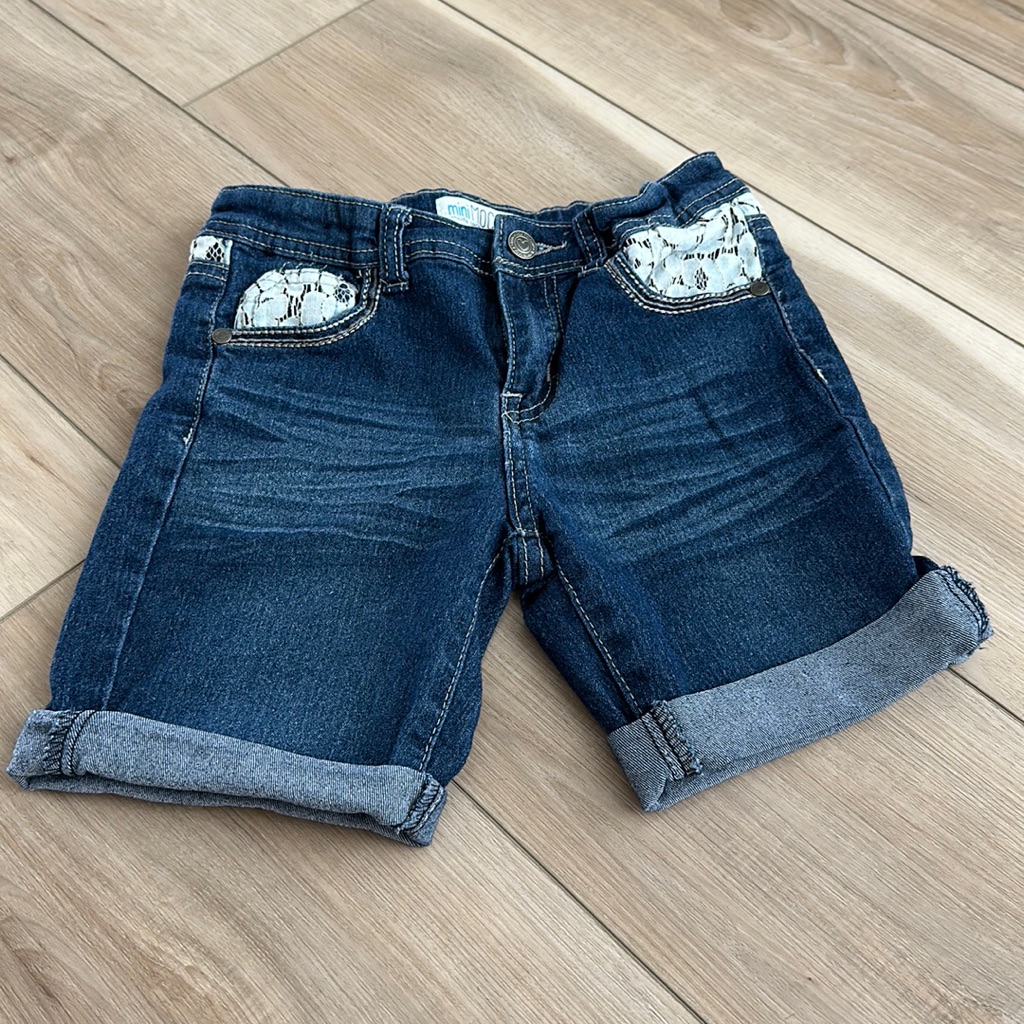 Euc Mini Moca Brand Girls Size 8 Stretch Denim Jean Cuffed Short Shorts Lace